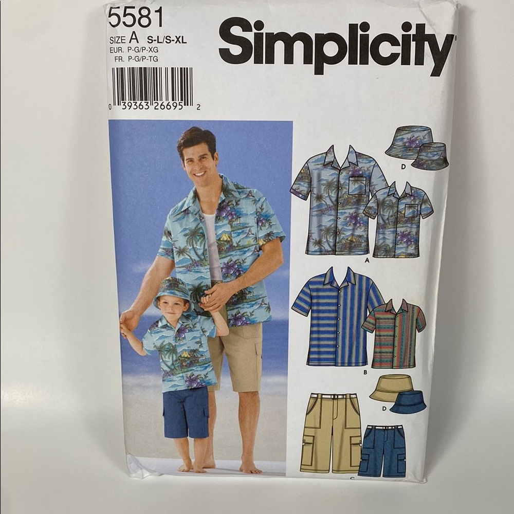 NEW Simplicity #5581  Tropical Shirt/ Shorts/Hat  Set for Men and Boys